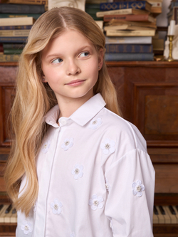 Рубашка для девочки белая с цветочками укороченная