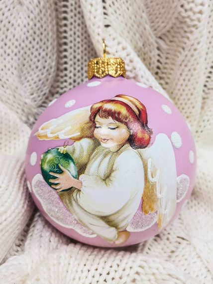 Стеклянный шар Ангелочек с шариком 80 мм., Коломеев (КУ-80-214043)