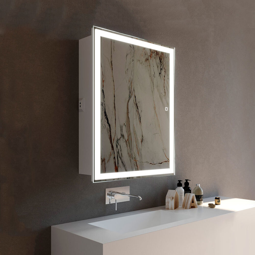 Зеркало-шкаф с подсветкой Эльба flip, 50х75 см (сенсорный выключатель, белый корпус)