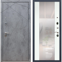 Входная металлическая дверь  с зеркалом RеX (РЕКС) 13 Бетон темный / Зеркало СБ-16  Белый ясень (белый с текстурой дерева)