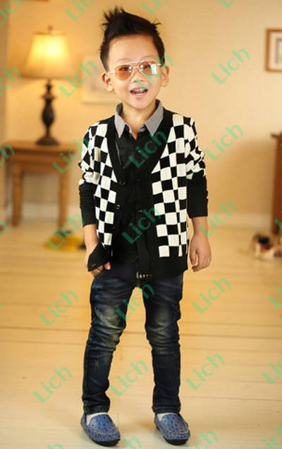 Кардиган детский с шахматным принтом