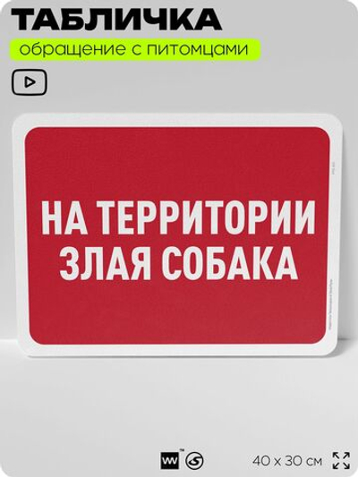 Табличка "На территории злая собака" на дверь и забор, для двора, дома, подъезда, 40х30 см, Silver Plane x Айдентика Технолоджи