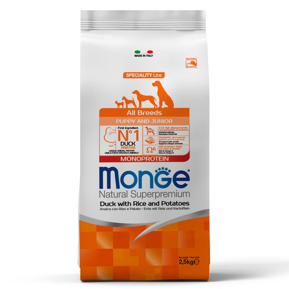 Корм для щенков Monge Dog Speciality Line Monoprotein, из утки с рисом и картофелем 2,5 кг