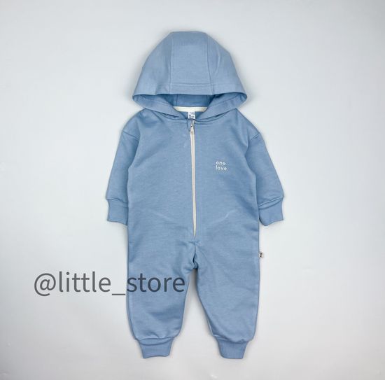 Комбинезон из футера с начесом "One Love" Голубая дымка