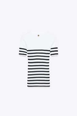 ZARA ПОЛОСАТАЯ ФУТБОЛКА С БРОШЬЮ, ПОЛОСКИ