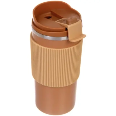 Термокружка 450мл «Стиль» с силиконовой вставкой, цвет горчичный