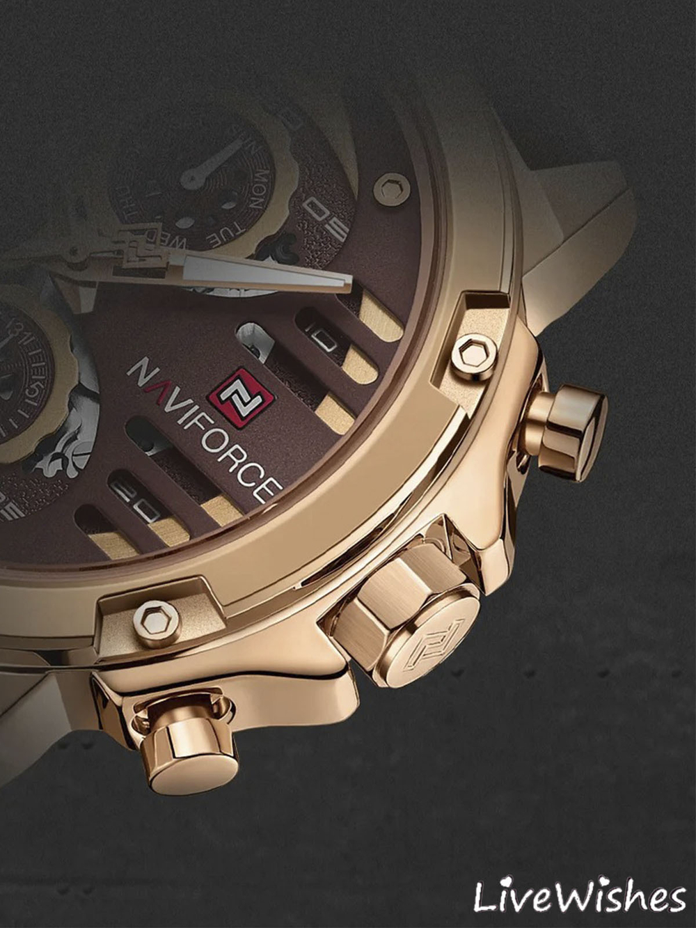 Часы наручные кварцевые NAVIFORCE на кожаном ремешке, медный/коричневый W8960-01