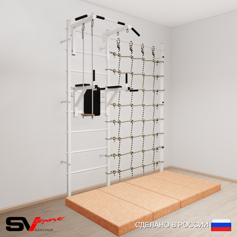 Шведская стенка Sv Sport усиленная 67340 (Турник стандарт/Брусья/Трапеция/Мат 2м/Канатный лаз)