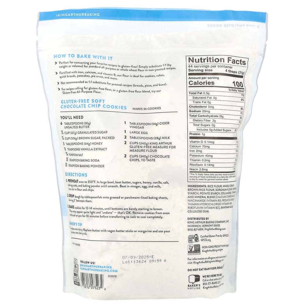 King Arthur Baking Company, Мука для измерения веса, без глютена, 1,36 кг (48 унций)