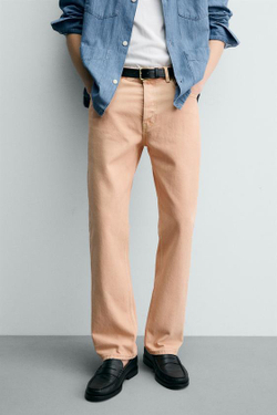 ZARA ДЖИНСЫ STRAIGHT FIT С ЭФФЕКТОМ ПОТЕРТОСТИ, ОРАНЖЕВЫЙ