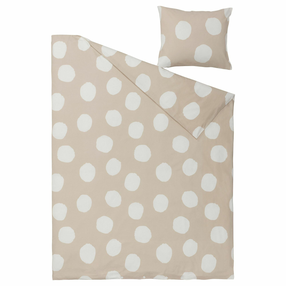 Комплект постельного белья IKEA KLYNNETAG (КЛИННЕТАГ), Односпальный, Бежевый с рисунком, 150x200, 50x80 см