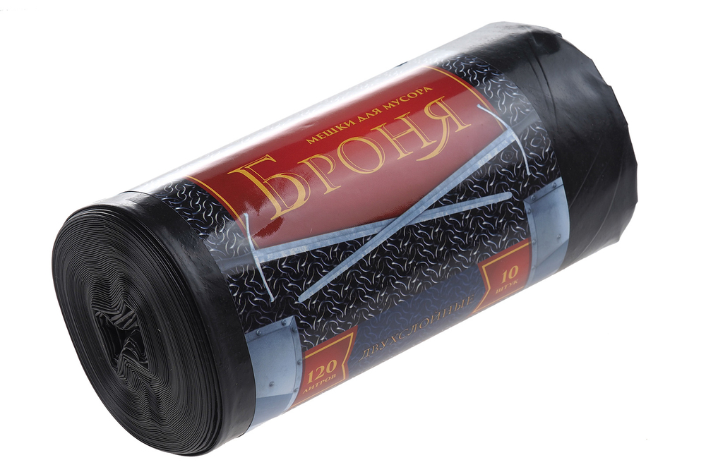 Мешки для мусора Броня 120л 10 шт/уп 60мкм 70смх110см черные вес рулона 860г вес мешка 86г ПВД дно плоское,без шва и боковых фальцев Ромашка ВР-0010