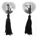 Серебристые пэстисы-сердечки с черными кисточками (Цвет: серебристый с черным)