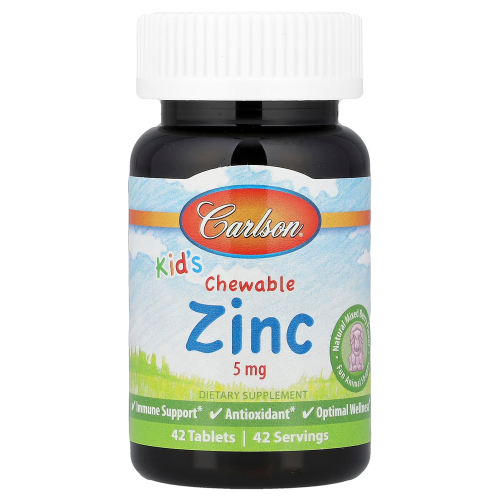 Carlson, Kid's Chewable Zinc, натуральная ягодная смесь, 5 мг, 42 таблетки