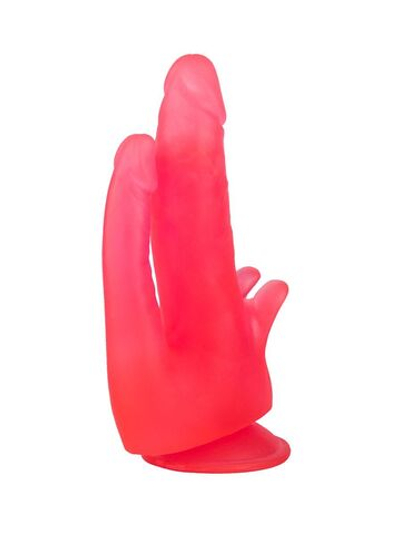 Розовый двойной фаллоимитатор с лепестками и присоской - 17 см. (Цвет: розовый)