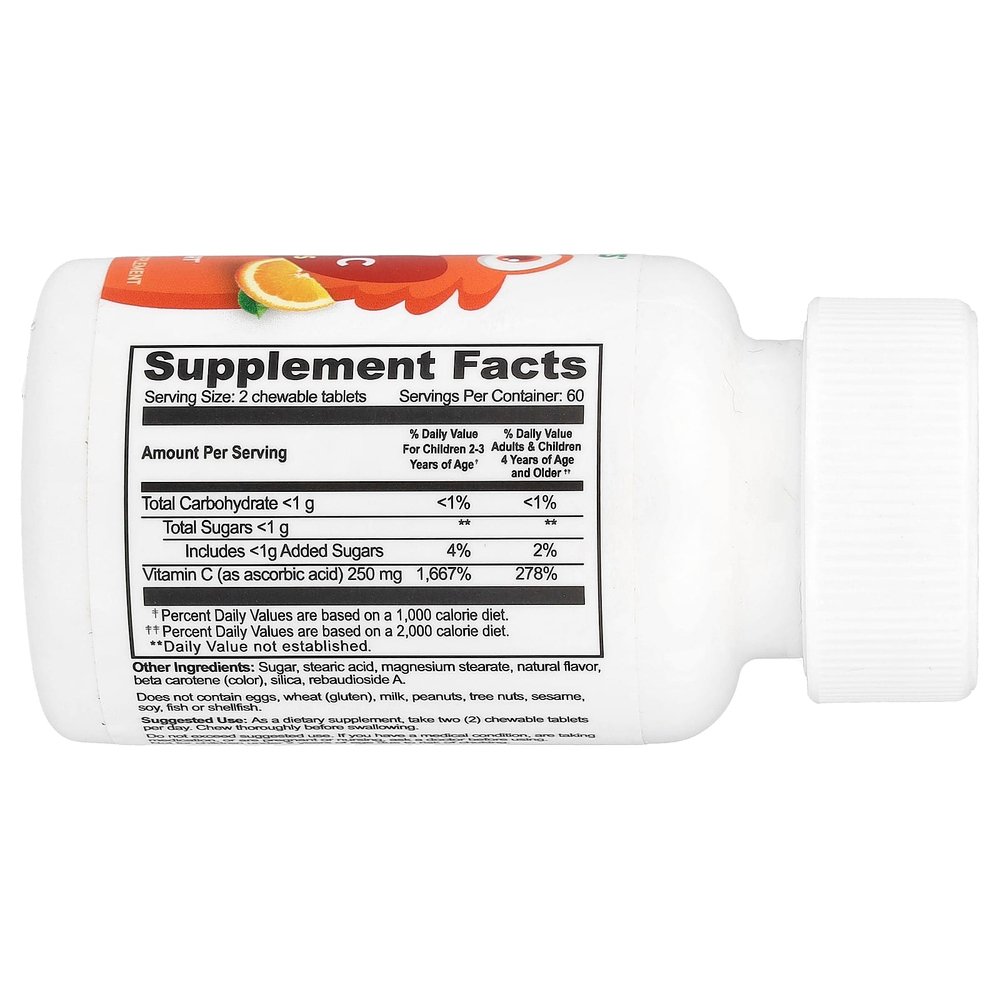 VitaWorks, жевательные таблетки с витамином C, со вкусом кислого апельсина, 120 жевательных таблеток (125 мг в 1 жевательной таблетке)