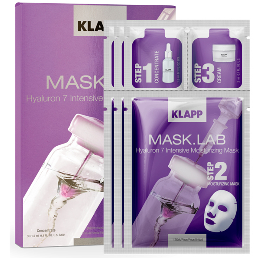 Интенсивно-увлажняющая маска с Гиалуроновой кислотой Klapp Mask.Lab Hyaluron 7 Intensive Moisturizing Mask 3шт