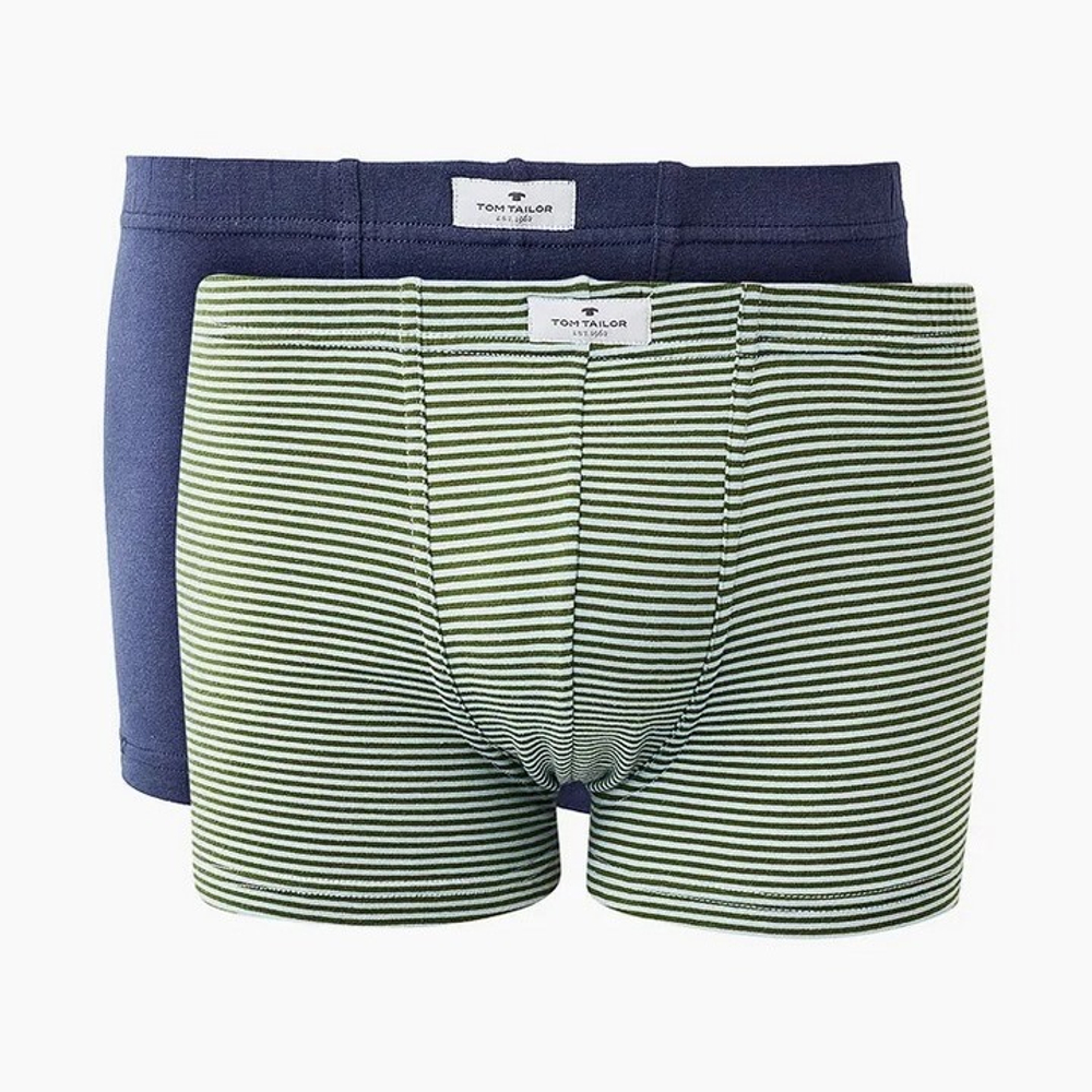 Мужские трусы боксеры набор из 2-х штук (темно-синие, зеленые в полоску) Tom Tailor 70475/6061 322
