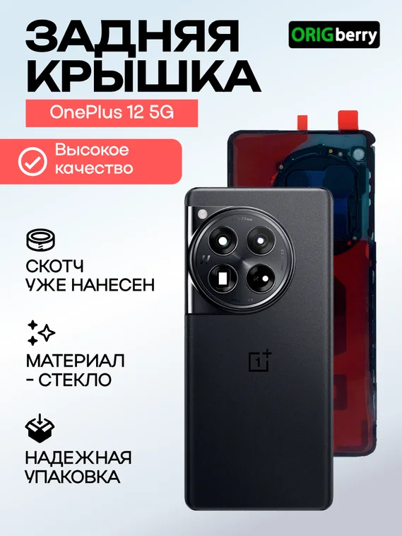 Задняя крышка для OnePlus 12 5G черная (Rock Black) со стеклом камеры