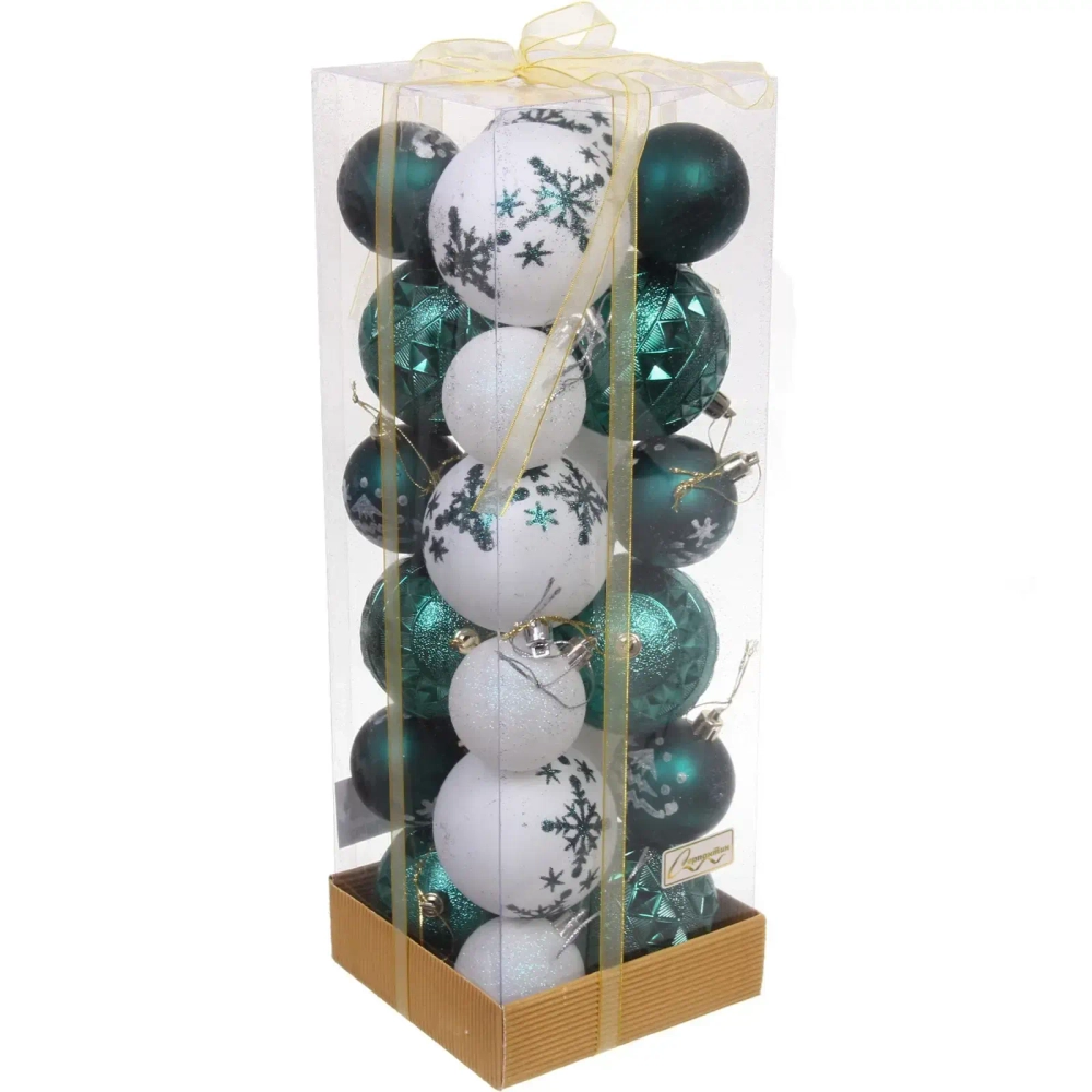 Набор шаров «Snow shine» 7 см + 5 см (24 предмета), Изумруд/Белый