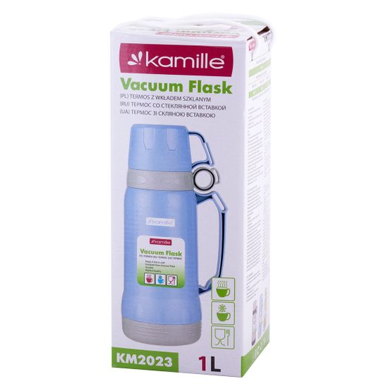 Термос 1000 мл. со стеклянной колбой Kamille KM-2023 пластиковый (2 чашки)