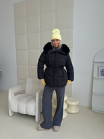 Пуховик Fresh миди с кулиской черный