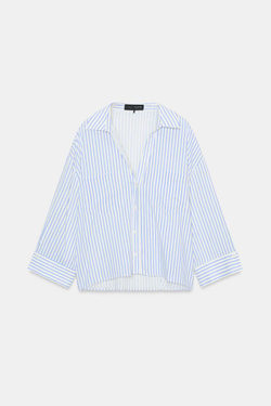 ZARA СВОБОДНАЯ РУБАШКА ИЗ ЛЬНА, СИНИЙ/БЕЛЫЙ