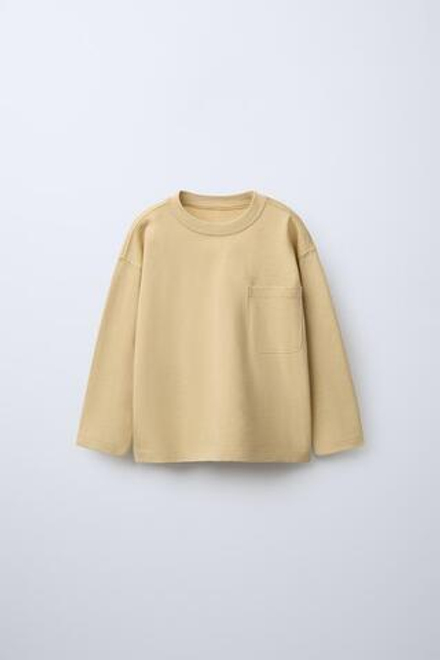 ZARA ОДНОТОННАЯ ФУТБОЛКА С КАРМАНОМ, ЖЕЛТЫЙ