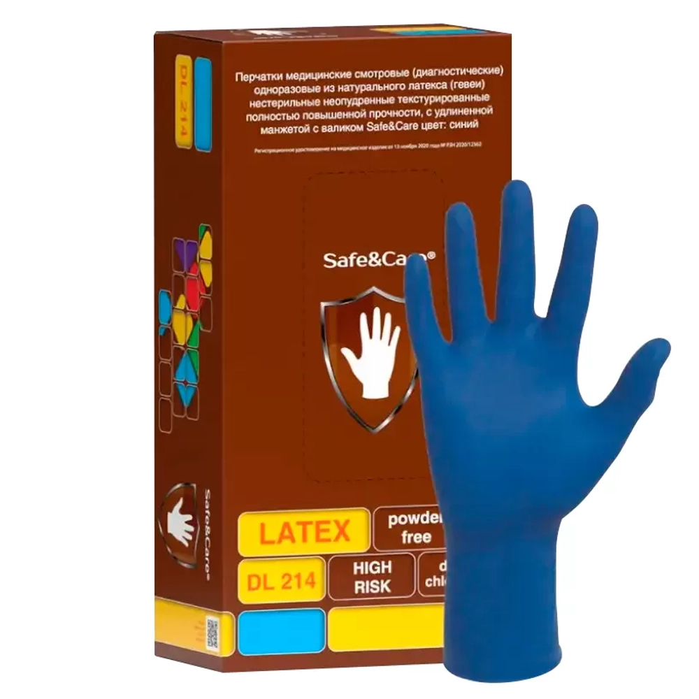 Перчатки Safe&Care-HIGH RISK DL 214 повышенной прочности размер S латексные смотровые нестерильные неопудренные 25 пар