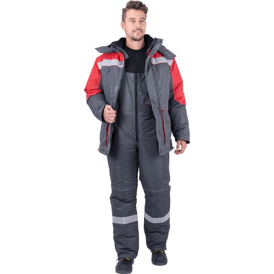Костюм зимний "Енисей" полукомбинезон (серый/красный)