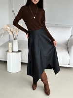 Юбка кожаная трапеция миди
