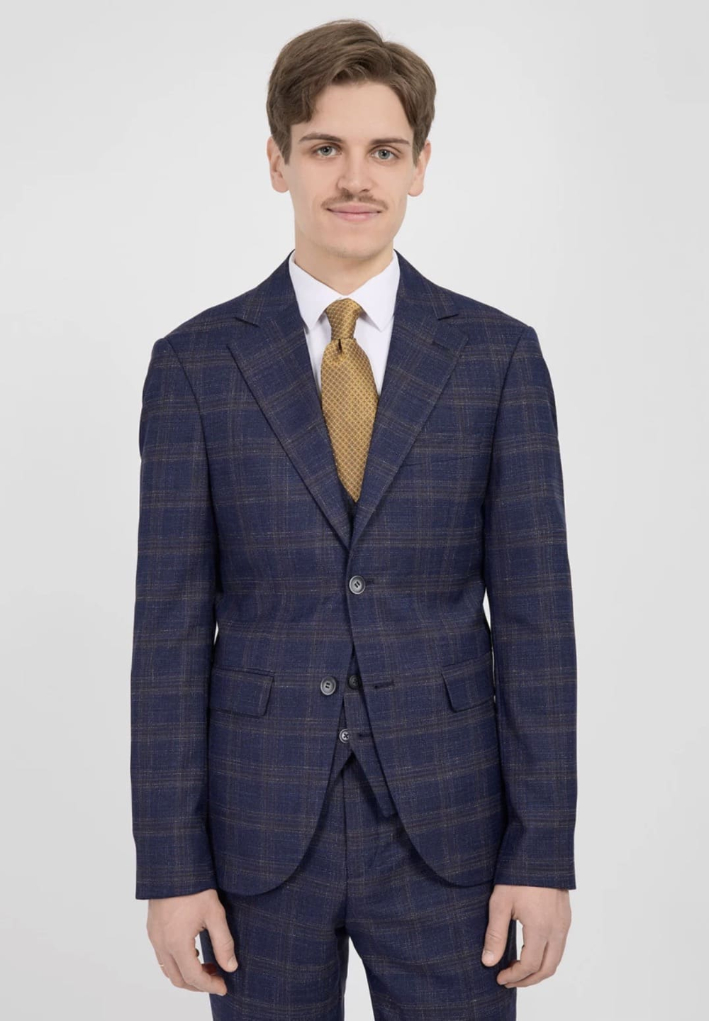 Мужской костюм тройка в клетку (синий) А49