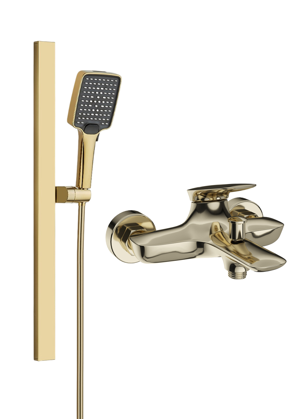 Смеситель для ванны с душем STWORKI Молде S23100GG + Душевой гарнитур Ольборг S20190GG, глянцевое золото