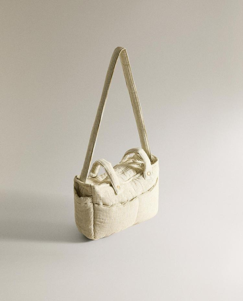 ZARA HOME ХЛОПКОВАЯ СУМКА ДЛЯ КОЛЯСКИ В ПОЛОСКУ, ЗЕЛЕНЫЙ