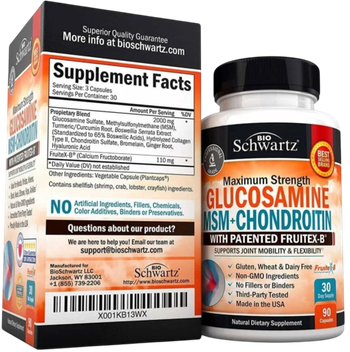 Bio Schwartz Glucosamine Chondroitin MSM 90 капс, Хондроитин Глюкозамин и МСМ