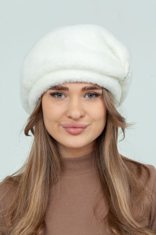 Берет эко мех на ножке M/G (Молочный / 56-58 / 30х30х6 / б/р / Кремовый / Вельбоа / 0.3)