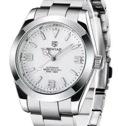 Часы наручные механические с автоподзаводом BENYAR на металлическом браслете, серебристый W9920-02