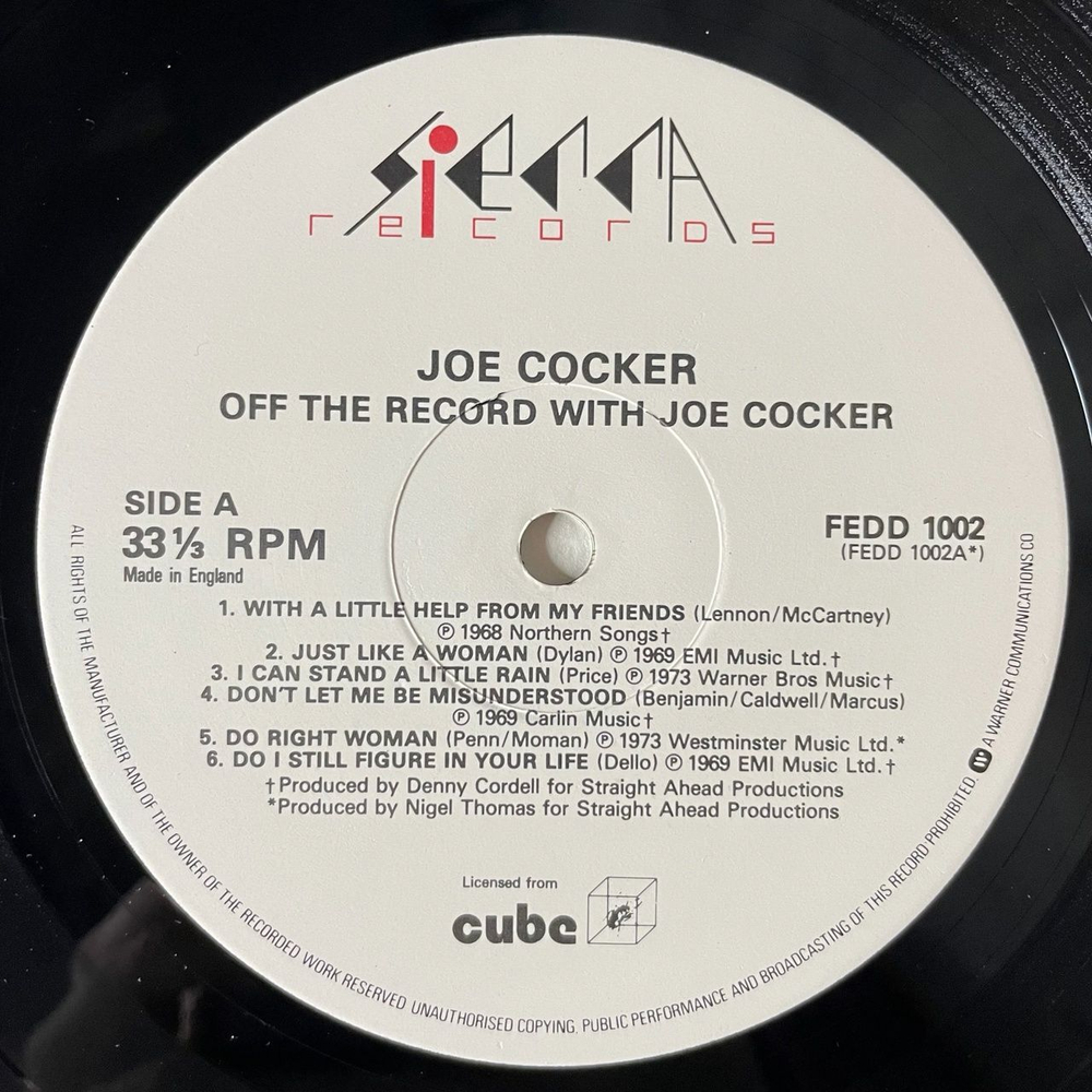 Винтажная виниловая пластинка LP Joe Cocker Off The Record With (UK 1984)