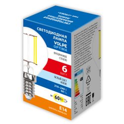 LED-G45-6W-4000K-E14-CL-SLF Лампа светодиодная. Форма шар. прозрачная. Белый свет 4000K. ТМ Volpe