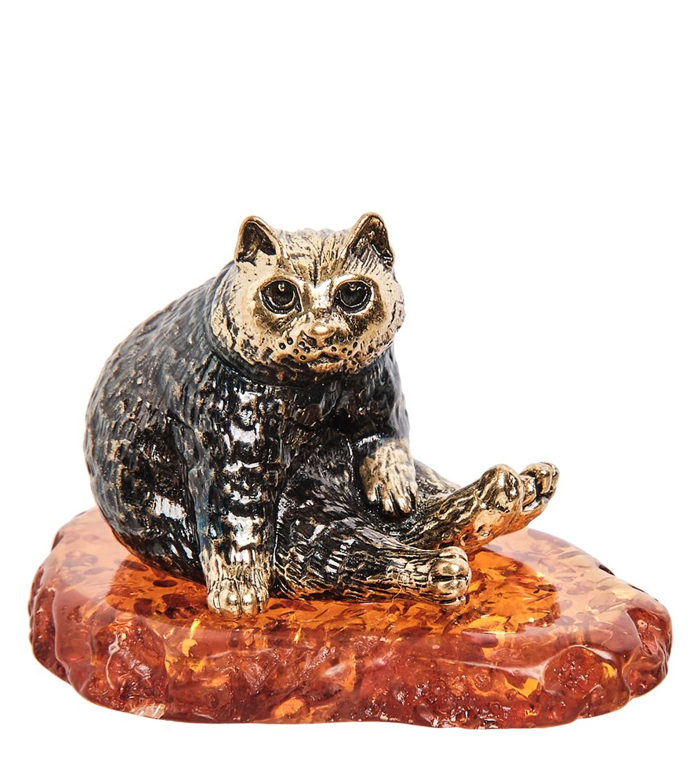 Народные промыслы AM-2223 Фигурка «Кот Лизун» (латунь, янтарь)