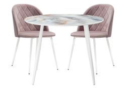 Обеденная группа Алар микровелюр розовый / кианит / белый