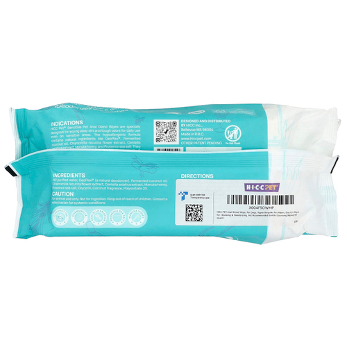HICC Pet, чувствительные салфетки для анальной железы, для собак и кошек, с кокосом, 100 шт.