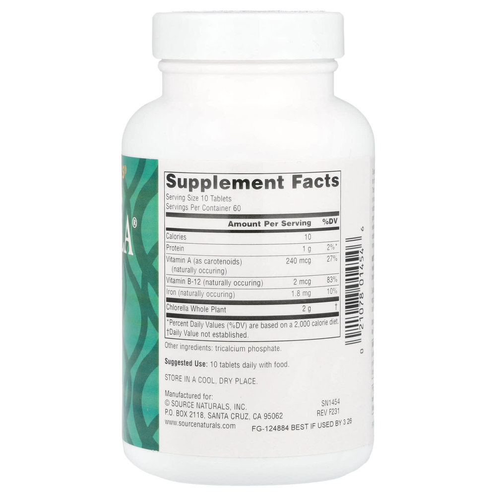 Source Naturals, Yaeyama Chlorella®, 200 мг, 600 таблеток (20 мг в 1 таблетке)