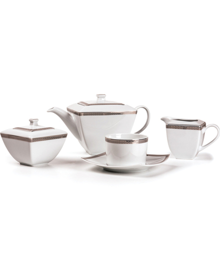 Tunisie Porcelaine Сервиз чайный 15 предметов на 6 персон Kyoto Saint Germain Platine, лиможский фарфор