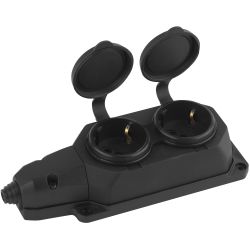 Колодка ЭРА K-2e-B-IP44 каучуковая с заземлением 2 розетки 16A IP44 черная