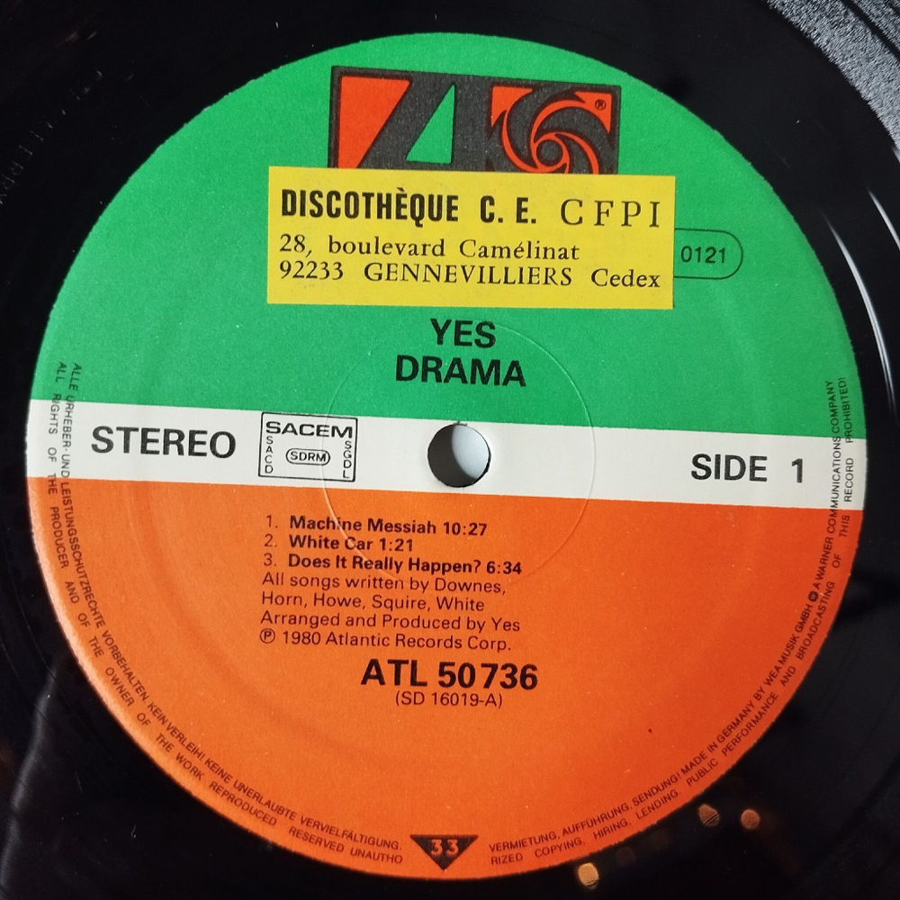 Винтажная виниловая пластинка LP Yes Drama (France 1980)