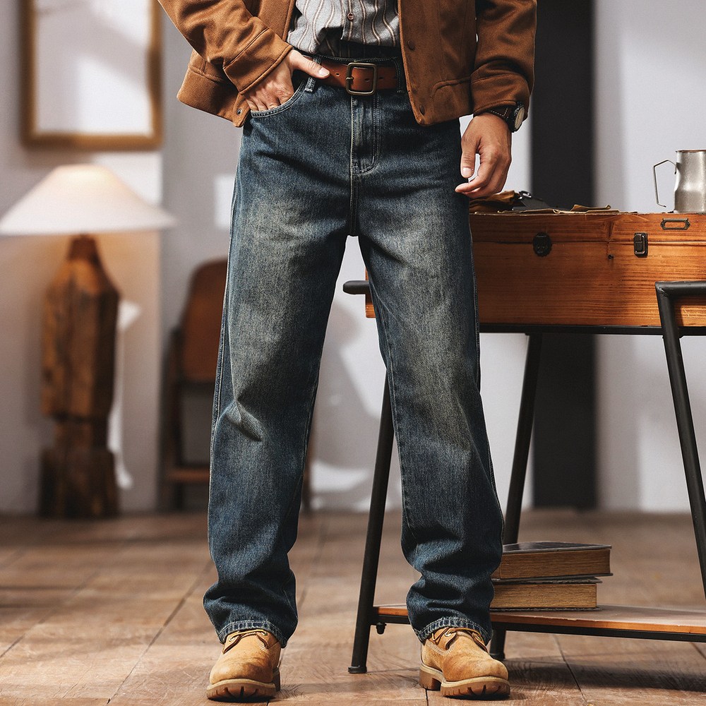 Ge Blue Deer американские ретро джинсовые брюки мужские осенние и зимние бархатные приливы свободные прямые повседневные длинные брюки
