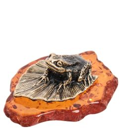 Народные промыслы AM-1860 Фигурка «Лягушка на листике» (латунь, янтарь)