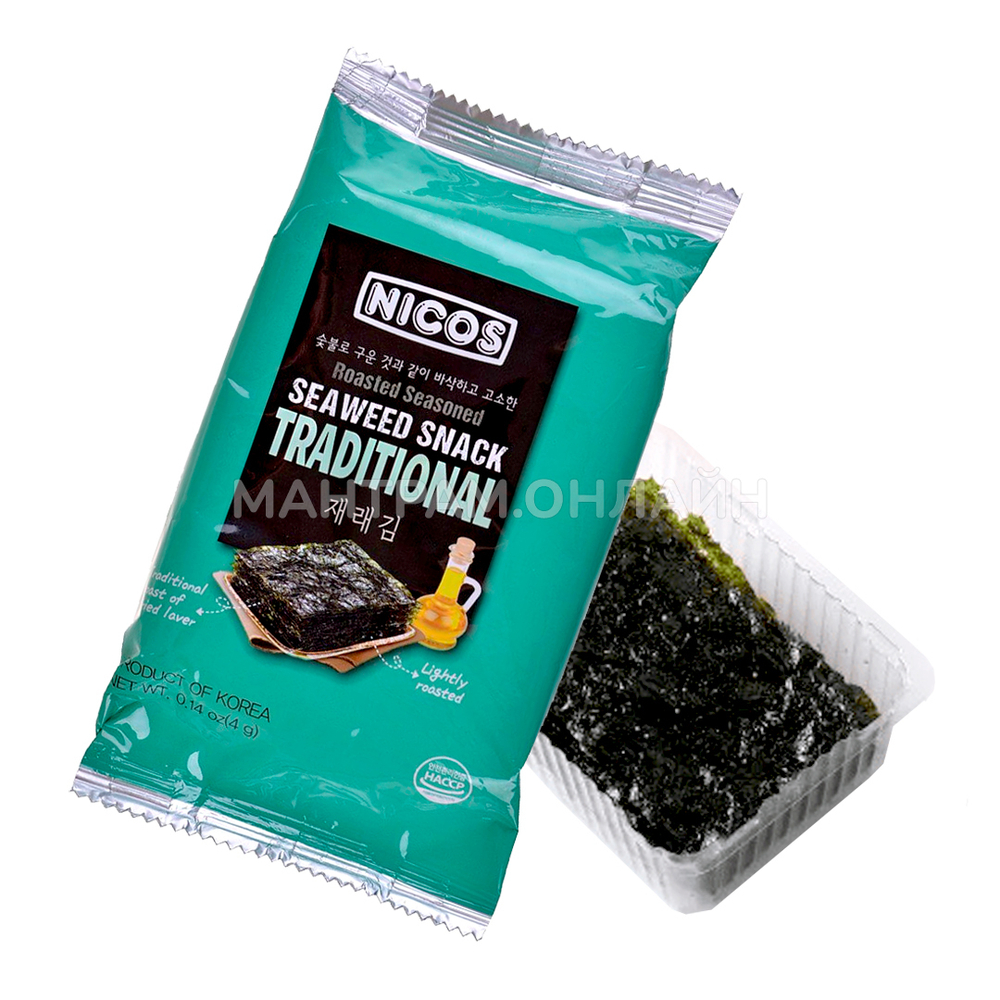 Снек Капуста морская сушёная Nicos Seaweed snack Traditional традиционная 4 г