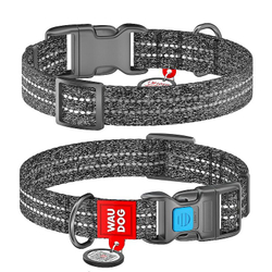 Ошейник для собак WAUDOG Re-cotton с QR, светоотр., пласт. застежка, Ш-25мм, Дл 35-58см, Серый